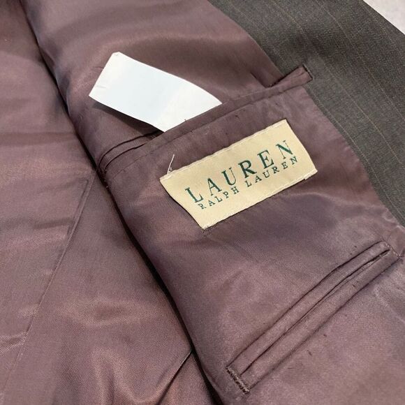 Lauren Ralph Lauren Sz 44L 100% wool stripe 2 button suit blazer jacket brown - Picture 3 of 10